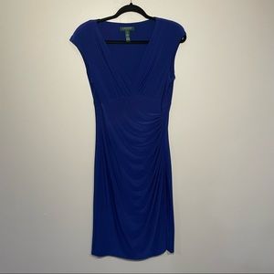 Women’s Ralph Lauren Blue Slit Cocktail Sleath Formal Short Sleeve Dress Size 8.